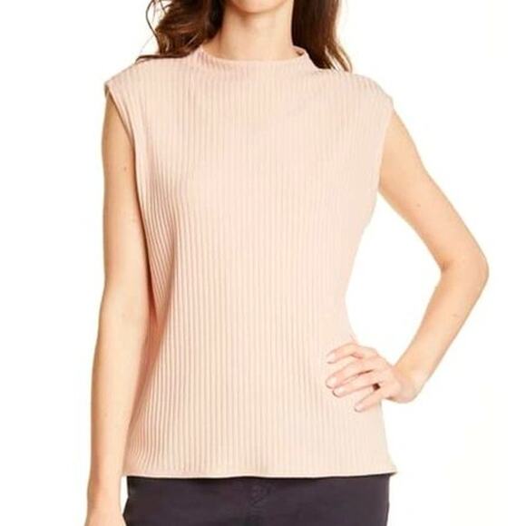 Eileen Fisher Rib Mock Neck Tank Top in Dune Sleeveless Ribbed Knit Pullover - Picture 10 of 10